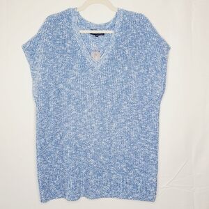 NWT Jones New York Knit Sweater Vest Size 1X V-Neck Cotton Linen Blue Pullover